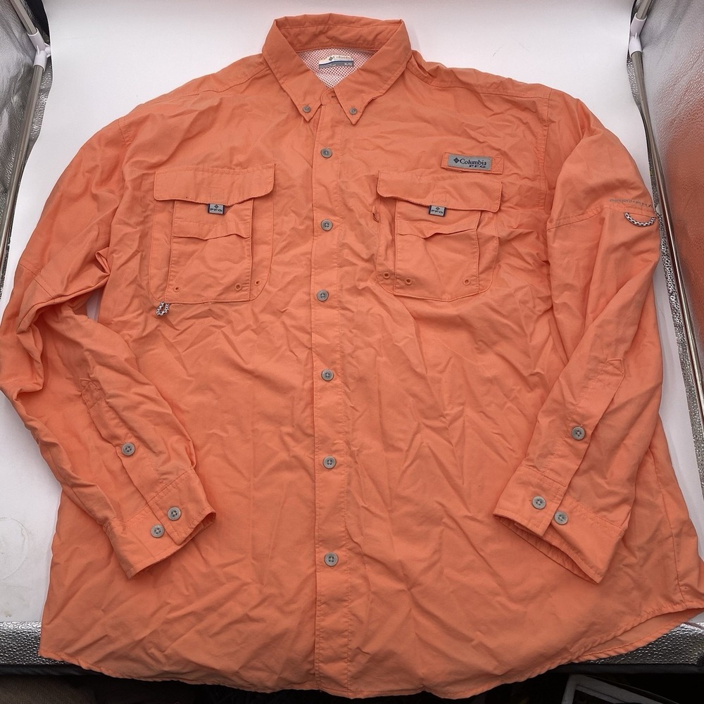 Columbia PFG Shirt Men XL Coral Omni-Shade Fishing Outdoor‎ Long Sleeve Vented